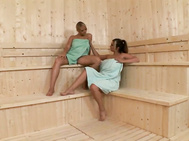 Miranda, i were relaxing in the sauna after a swim.