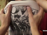 Samanta Lily takes off her T shirt and gets her tits groped