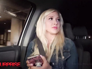 Buxomy Blonde Emily Gets Nervous & as she is Surprised by a Huge Brown Dick!