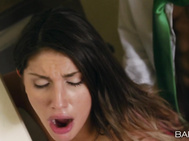 Alex fucks her all over the bathroom, bringing her to an explosive orgasm before unloading a big cumshot all over her gorgeous face.